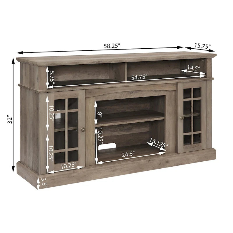 58" Entertainment Console with 23" Fireplace Inset – Gray Wash / Espresso, Classic Style, Single