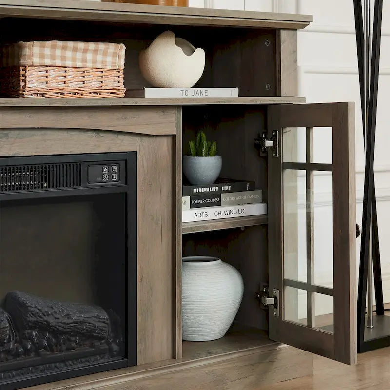58" Entertainment Console with 23" Fireplace Inset – Gray Wash / Espresso, Classic Style, Single