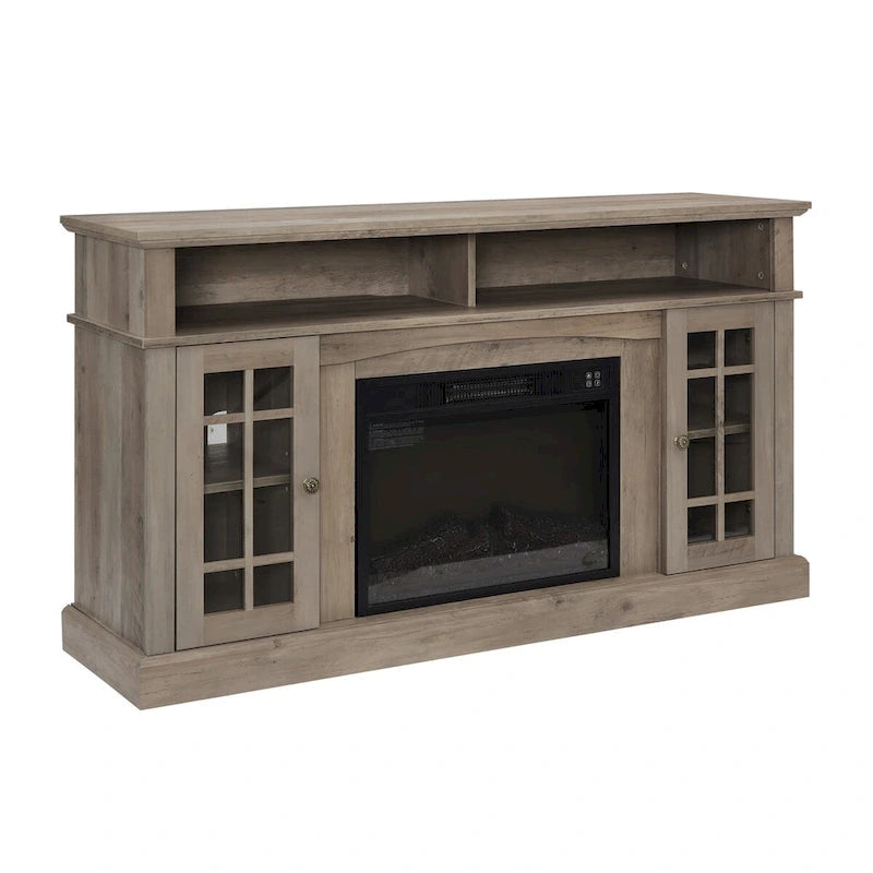 58" Entertainment Console with 23" Fireplace Inset – Gray Wash / Espresso, Classic Style, Single
