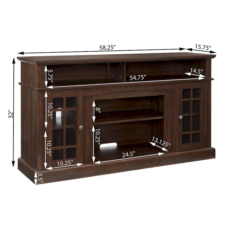 58" Entertainment Console with 23" Fireplace Inset – Gray Wash / Espresso, Classic Style, Single