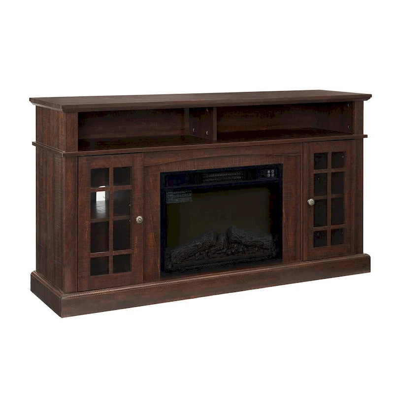 58" Entertainment Console with 23" Fireplace Inset – Gray Wash / Espresso, Classic Style, Single