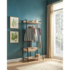 Freestanding Metal Clothes Rack with 1 Drawer & Open Shelves – Antique White, Single
