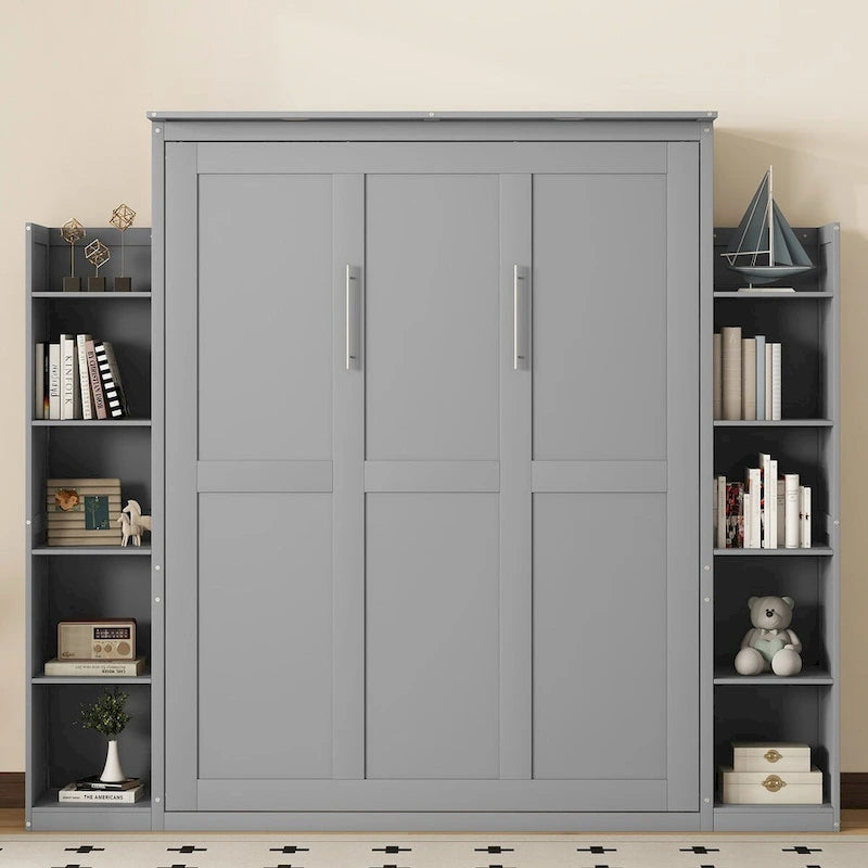 Nestfair Queen Size Murphy Bed Wall Bed with Shelves and LED Lights