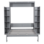 Queen Size Murphy Wall Bed with Shelves & LED Lights – White / Grey, Plywood & MDF, Single