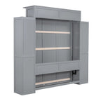 Queen Size Murphy Wall Bed with Shelves & LED Lights – White / Grey, Plywood & MDF, Single