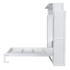 Queen Size Murphy Wall Bed with Shelves & LED Lights – White / Grey, Plywood & MDF, Single