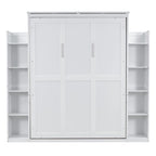Queen Size Murphy Wall Bed with Shelves & LED Lights – White / Grey, Plywood & MDF, Single
