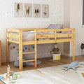 Twin Low Loft Bed with Ladder & Guardrails – Walnut / White / Espresso, Pine & MDF, Single