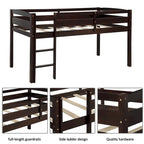 Twin Low Loft Bed with Ladder & Guardrails – Walnut / White / Espresso, Pine & MDF, Single