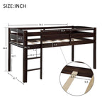 Twin Low Loft Bed with Ladder & Guardrails – Walnut / White / Espresso, Pine & MDF, Single