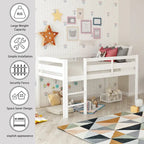 Twin Low Loft Bed with Ladder & Guardrails – Walnut / White / Espresso, Pine & MDF, Single