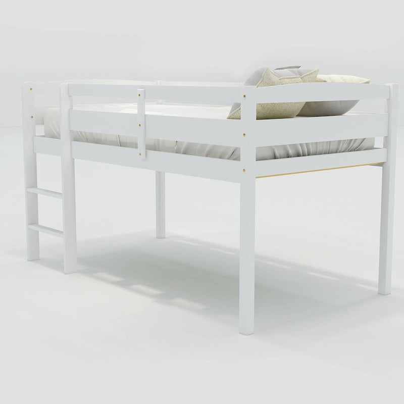 Twin Low Loft Bed with Ladder & Guardrails – Walnut / White / Espresso, Pine & MDF, Single