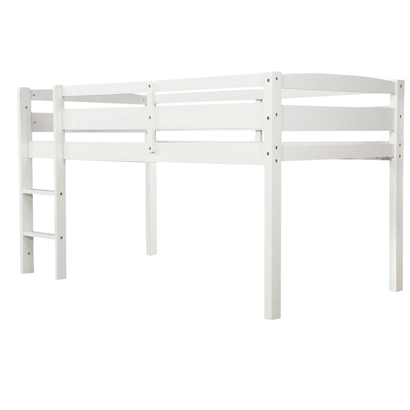Twin Low Loft Bed with Ladder & Guardrails – Walnut / White / Espresso, Pine & MDF, Single