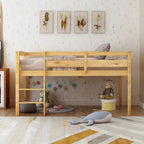 Twin Low Loft Bed with Ladder & Guardrails – Walnut / White / Espresso, Pine & MDF, Single