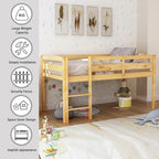 Twin Low Loft Bed with Ladder & Guardrails – Walnut / White / Espresso, Pine & MDF, Single