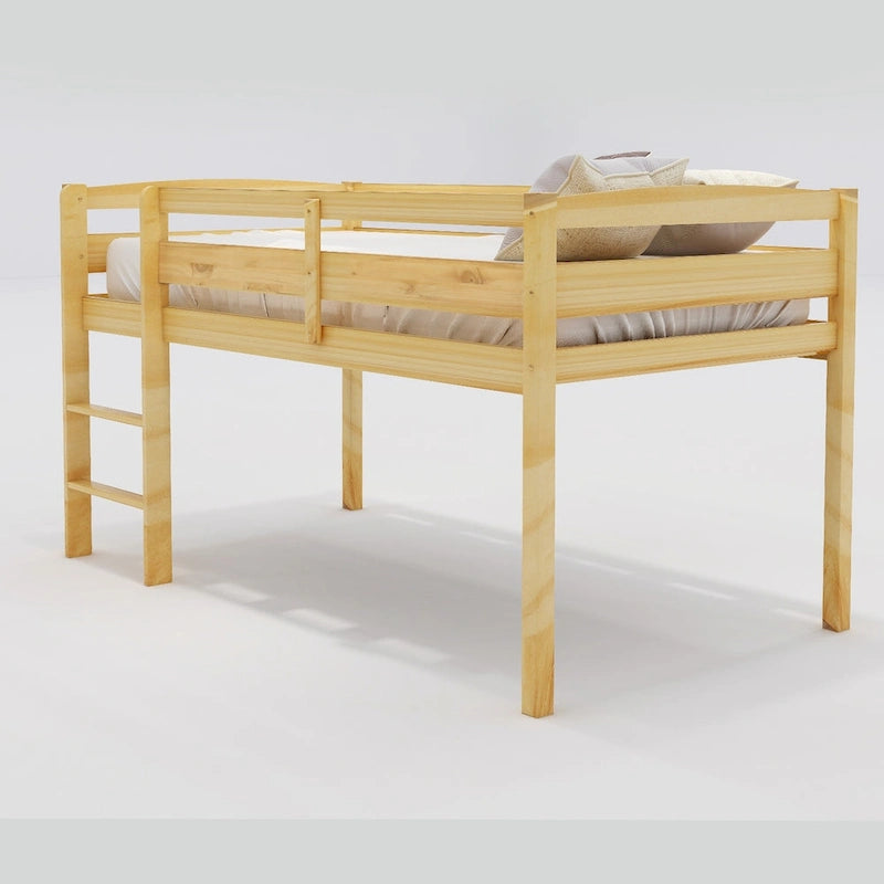 Twin Low Loft Bed with Ladder & Guardrails – Walnut / White / Espresso, Pine & MDF, Single