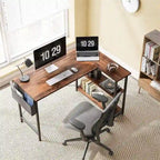 L-Shaped Corner Computer Desk with Storage Shelves – Black / Deep Brown / White, Metal Frame & MDF, Single