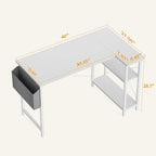 L-Shaped Corner Computer Desk with Storage Shelves – Black / Deep Brown / White, Metal Frame & MDF, Single
