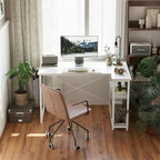 L-Shaped Corner Computer Desk with Storage Shelves – Black / Deep Brown / White, Metal Frame & MDF, Single