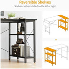 L-Shaped Corner Computer Desk with Storage Shelves – Black / Deep Brown / White, Metal Frame & MDF, Single