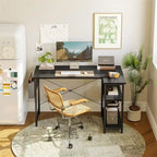 L-Shaped Corner Computer Desk with Storage Shelves – Black / Deep Brown / White, Metal Frame & MDF, Single