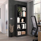 4-Shelf Bookcase with Lower Storage Shelf – Black, Manufactured Wood, Modern Style, Single