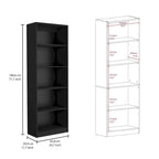 4-Shelf Bookcase with Lower Storage Shelf – Black, Manufactured Wood, Modern Style, Single