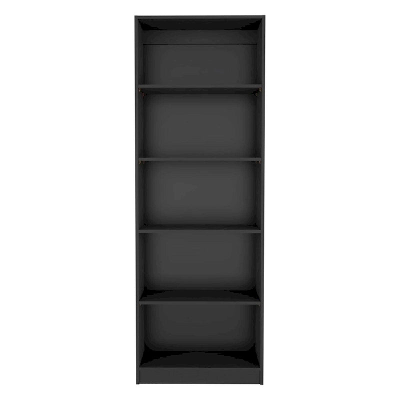 4-Shelf Bookcase with Lower Storage Shelf – Black, Manufactured Wood, Modern Style, Single