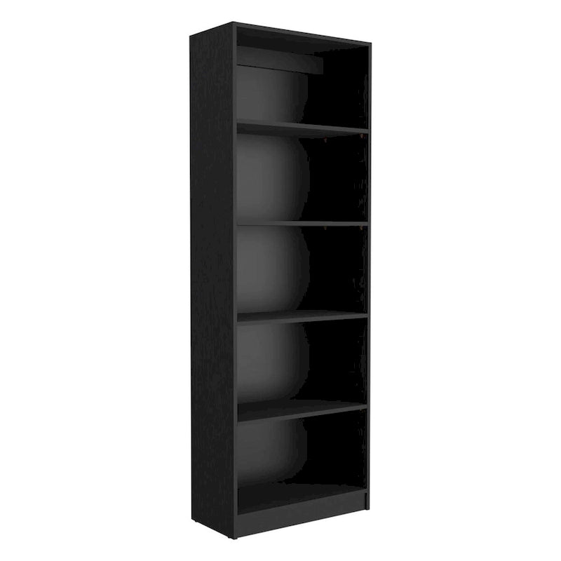 4-Shelf Bookcase with Lower Storage Shelf – Black, Manufactured Wood, Modern Style, Single