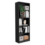 4-Shelf Bookcase with Lower Storage Shelf – Black, Manufactured Wood, Modern Style, Single