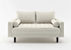 Mid-Century Modern Zweisitzer-Sofa aus Kunstleder – Schwarz / Weiß / Braun, Knopfheftung, 2 Sitzplätze