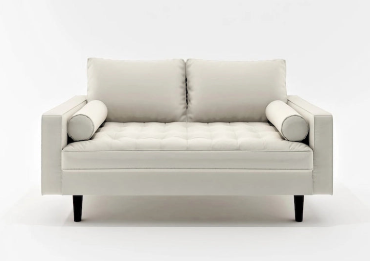 Mid-Century Modern Zweisitzer-Sofa aus Kunstleder – Schwarz / Weiß / Braun, Knopfheftung, 2 Sitzplätze